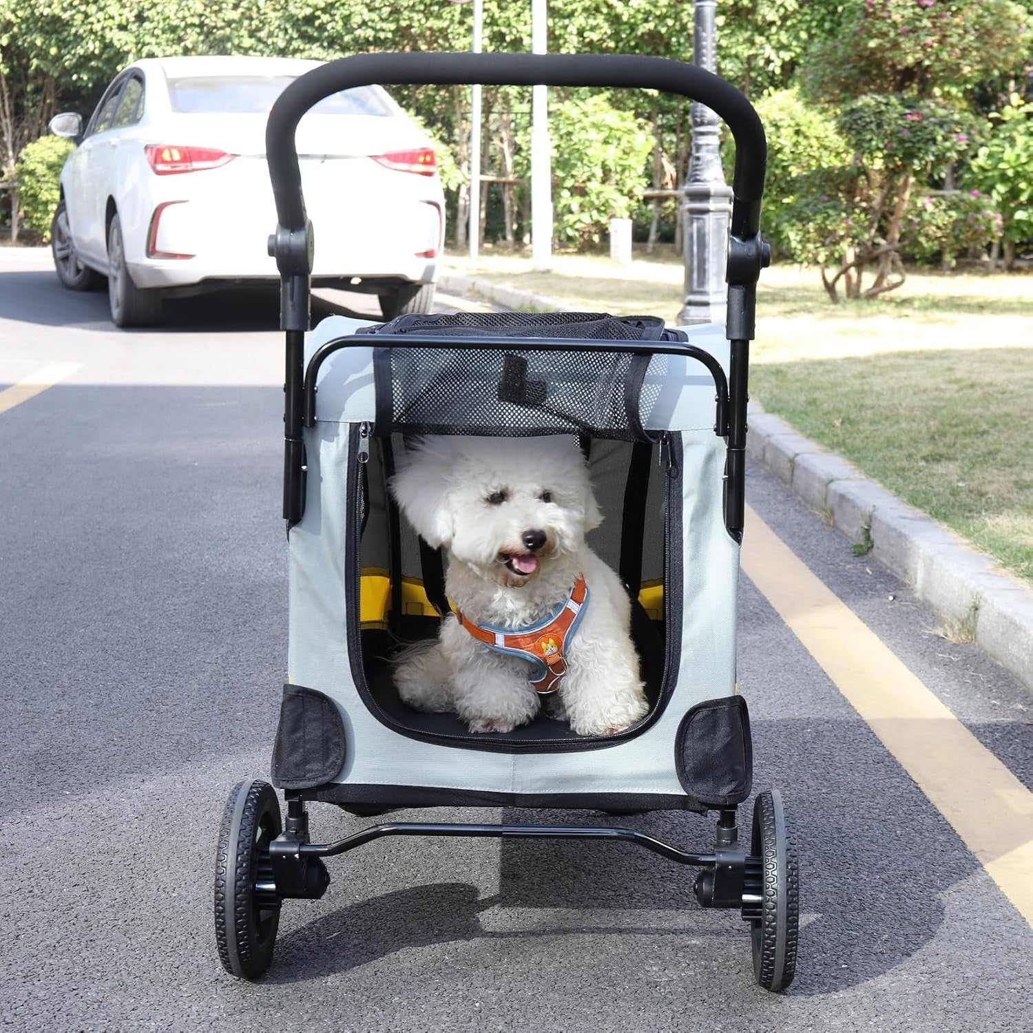 Heavy Duty Pet Stroller with Brakes Oversized Wheels Small Dogs Cats Yellow