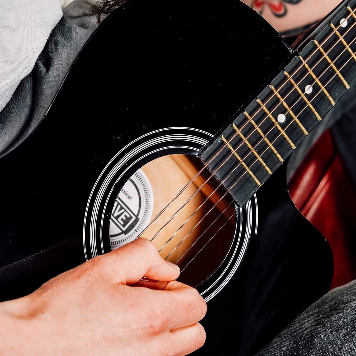 Full Size 4/4 Cutaway Acoustic Guitar Starter Kit Black