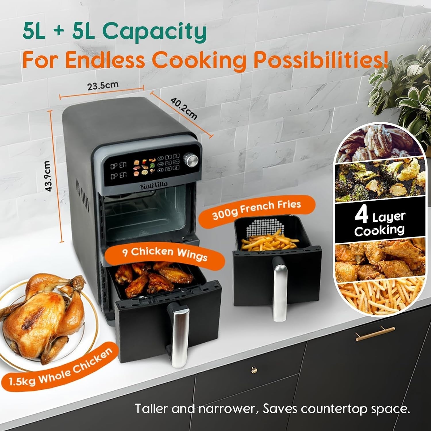 Double Stack Dual Zone Air Fryer 10L | 2 Drawers, 9-in-1, Sync/Match, 2400W