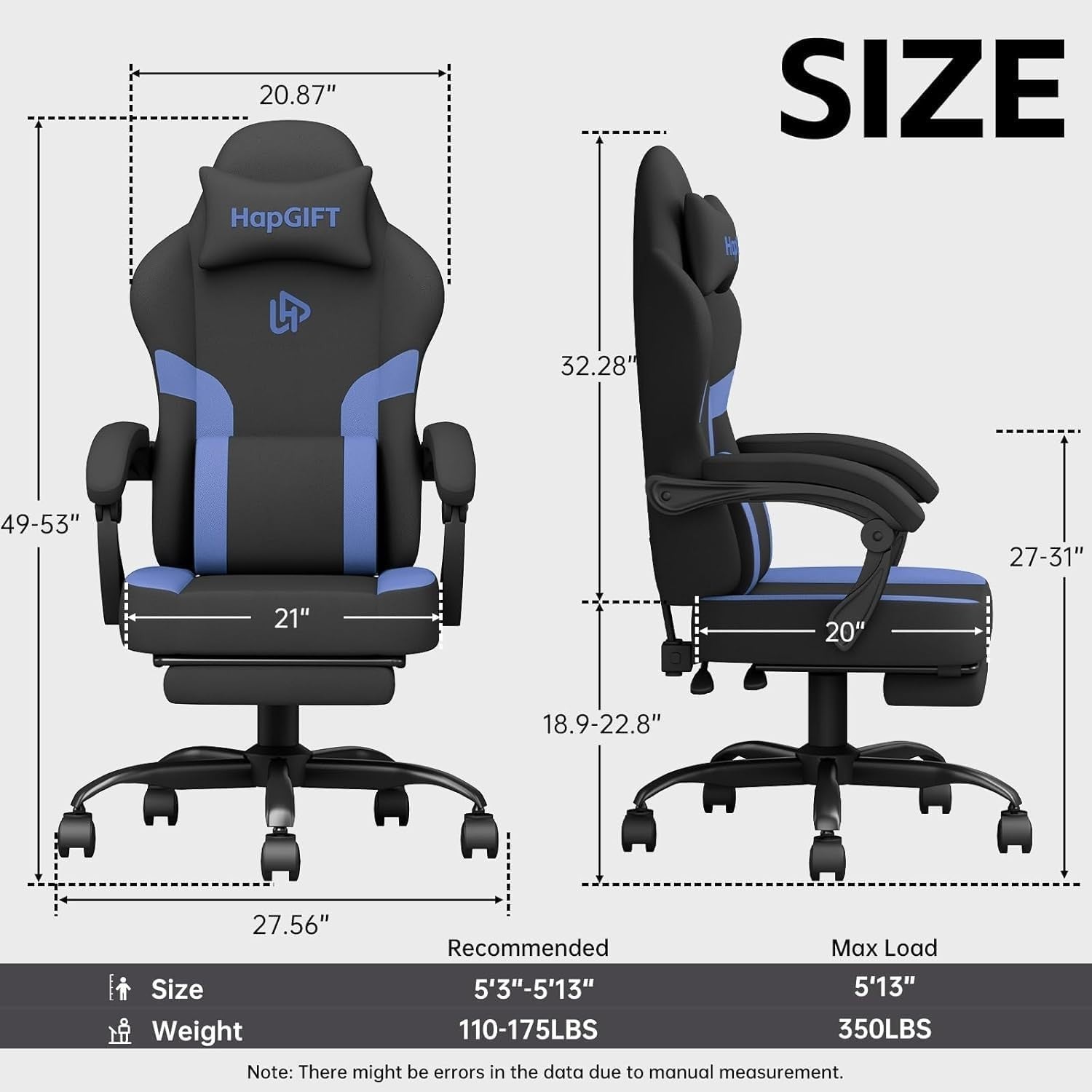 Ergonomic Oversized Gaming Chair Memory Foam PU Leather Massage Lumbar Pillow