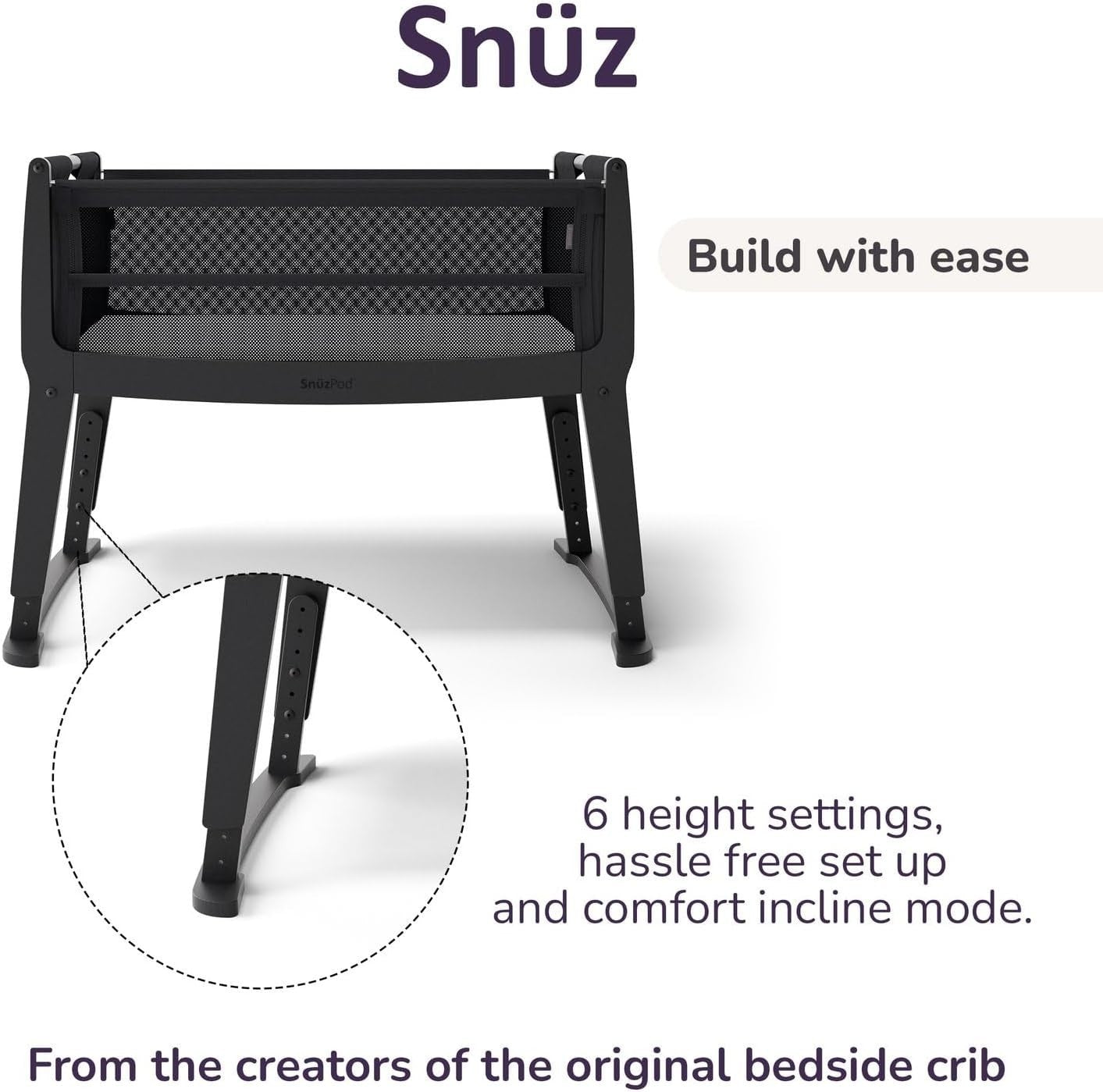 Next to Me Baby Crib Bedside Cot w/ Mattress Wheels 6 Height Adjustable Brooklyn