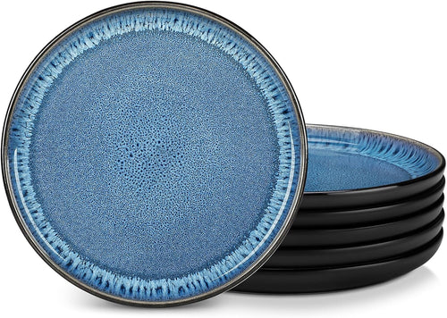 10.25in Blue Ceramic Dinner Plates Set of 6 Scratch Resistant Modern