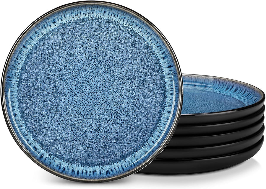 10.25in Blue Ceramic Dinner Plates Set of 6 Scratch Resistant Modern