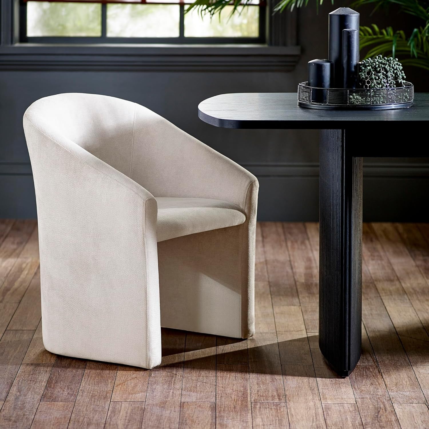 Cream Chenille Tub Dining Chair Upholstered Accent Armchair