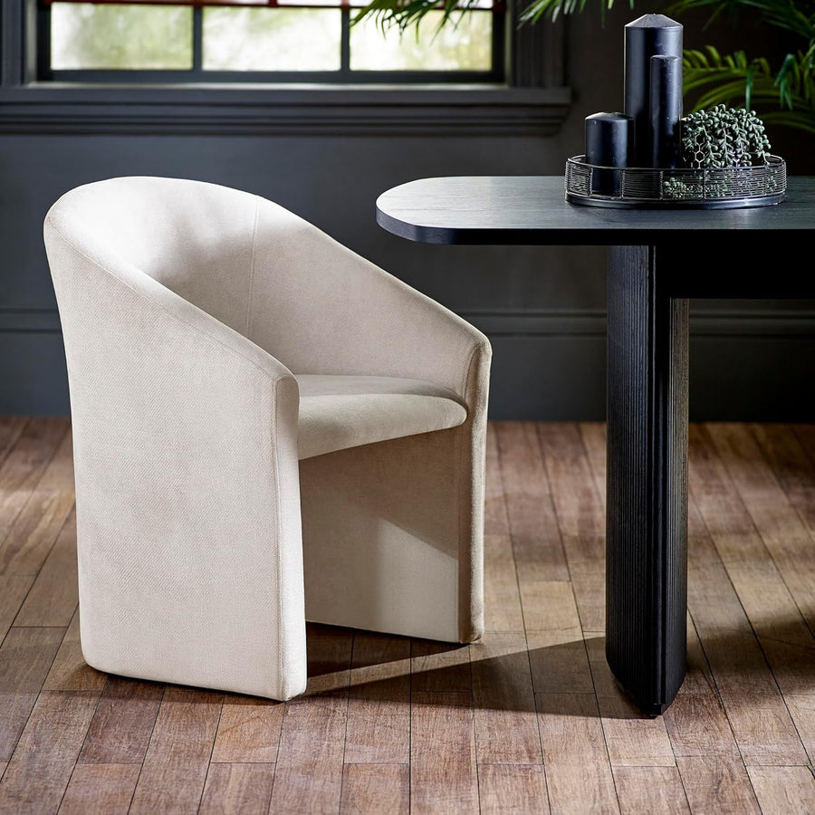 Cream Chenille Tub Dining Chair Upholstered Accent Armchair