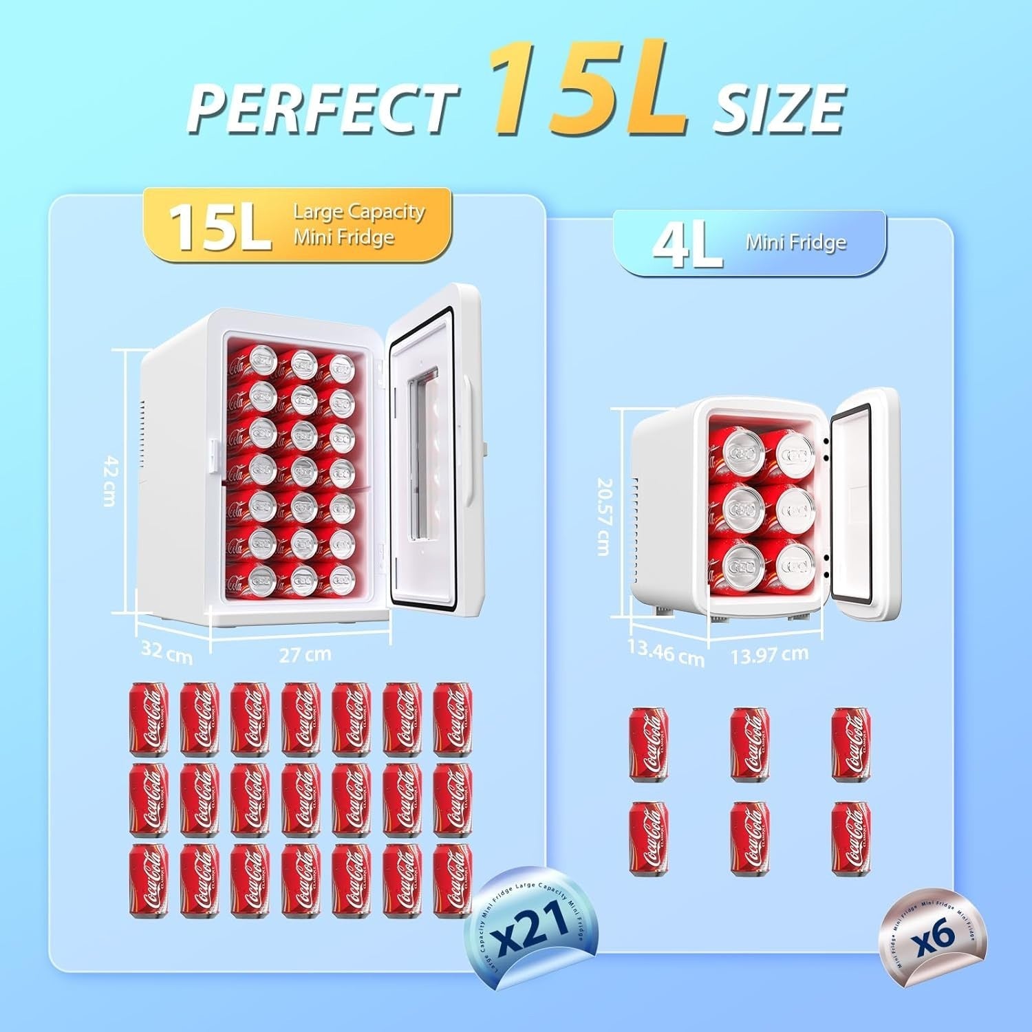 15L Mini Fridge Cooler & Warmer 21 Can Portable Small Fridge White