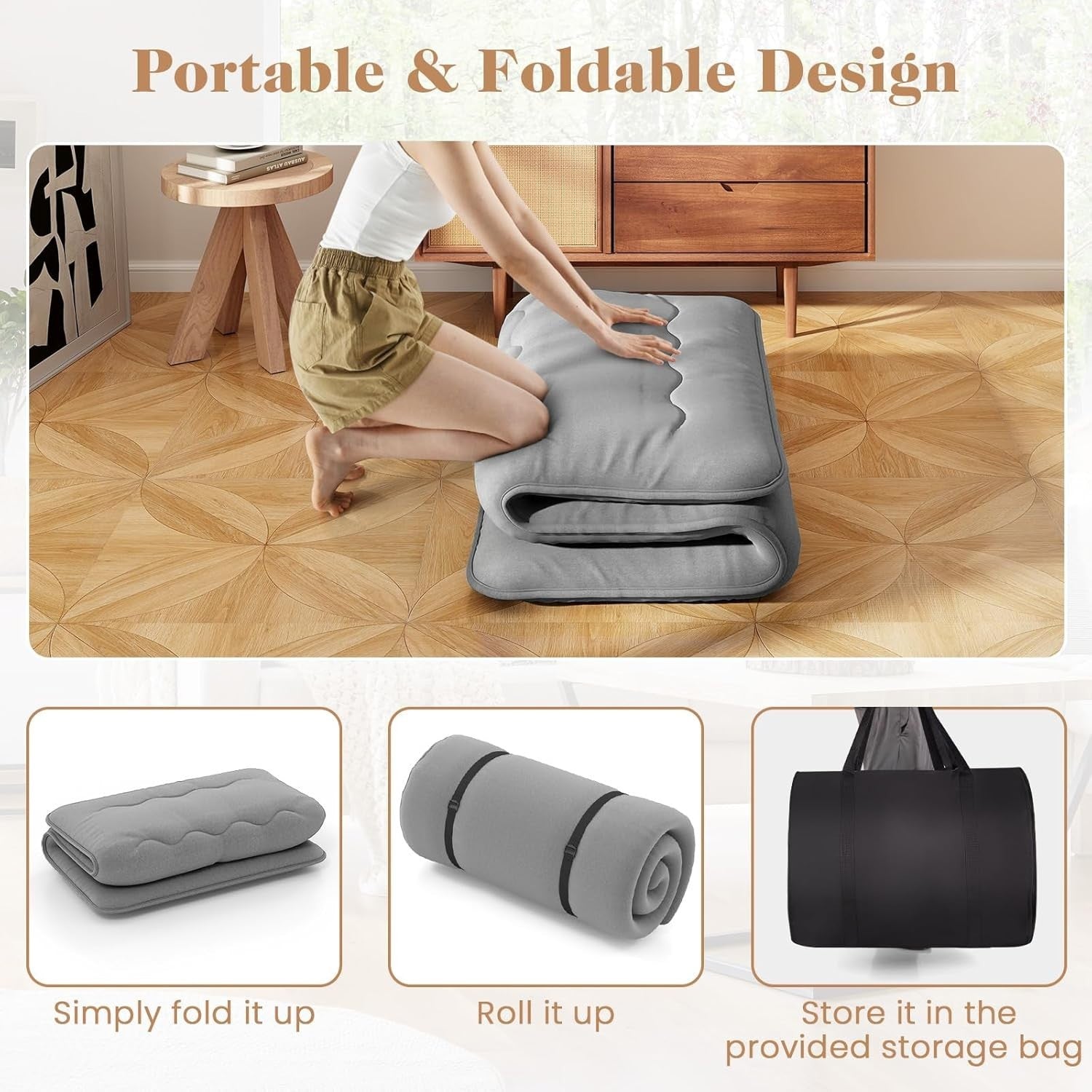 10cm Thick Foldable Japanese Tatami Futon Mattress Small Double Grey Pad