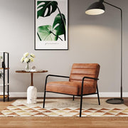 Tan PU Leather Accent Armchair Deep Seat Black Metal Frame Modern