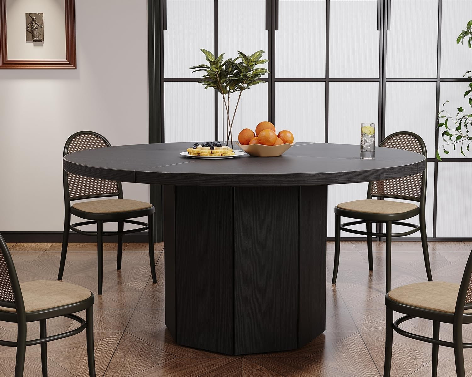 Black Oak Marble Dining Table 4-6 Seater Modern Kitchen 120cm