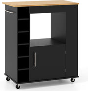 Kitchen Storage Trolley on Wheels Cabinet Island Cart Wine Rack Bamboo Top