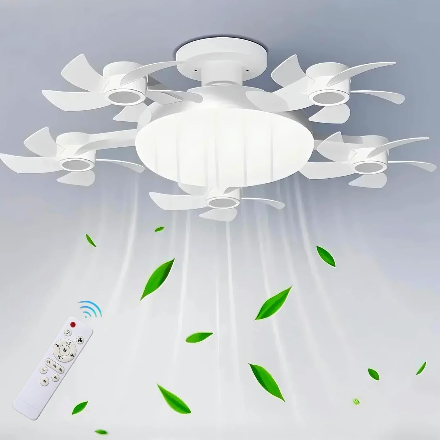 Credelin 5-Head Ceiling Fan Light, E27 Socket, 3-Speed, Remote, Dimmable