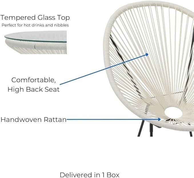 Rattan Garden Set 2 Chairs + Glass Table | Weatherproof, Easy Assembly
