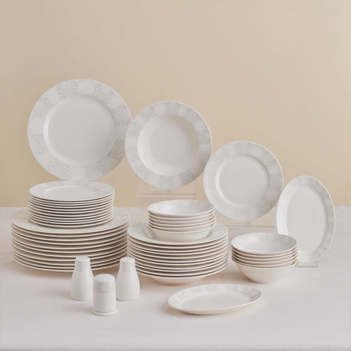 53pc Bone China Dinner Set for 12 White Plates Bowls Elegant Tableware
