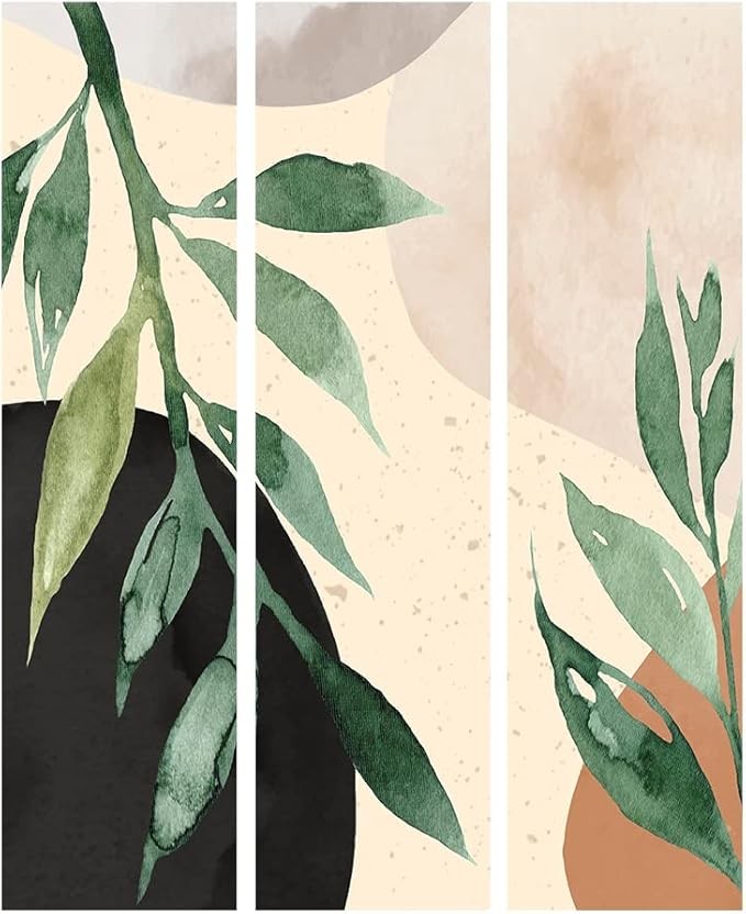 Modern Leaf Folding Room Divider 3 Panel Canvas Privacy Screen 135x172cm