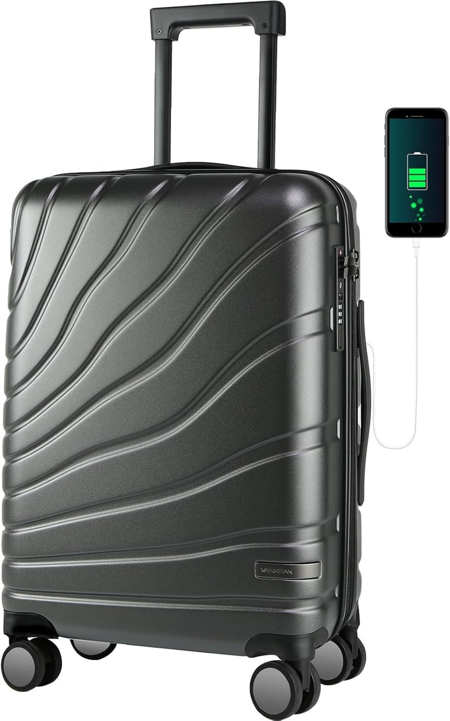 Dark Grey 20 Inch Carry On Suitcase PC Hard Shell Expandable Spinner TSA