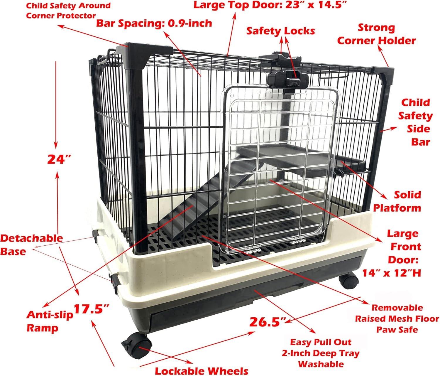 Large 2 Level Indoor Rabbit Cage Rolling Hutch Metal Small Pet Enclosure