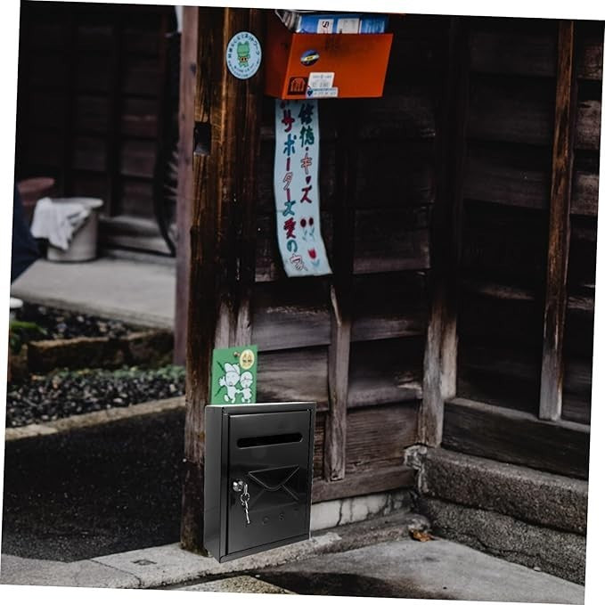 Lockable Wall Mounted Mailbox Black Iron Rainproof Post Box Secure Letter Holder