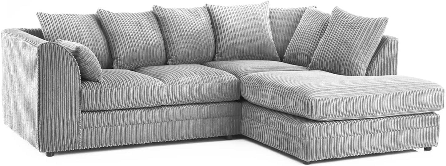 4 Seater Silver Jumbo Cord Scatter Back Right Hand Corner Sofa with Deep Seats