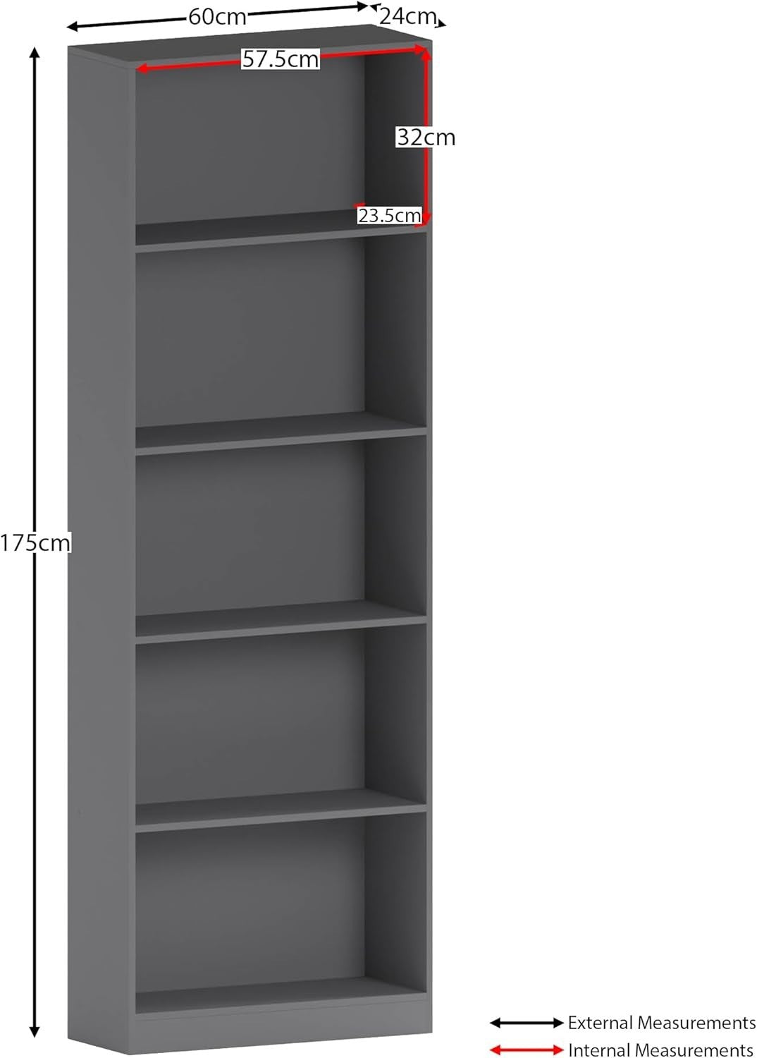 5 Tier Grey Wooden Bookcase Modern Storage Display Shelf for Living Room