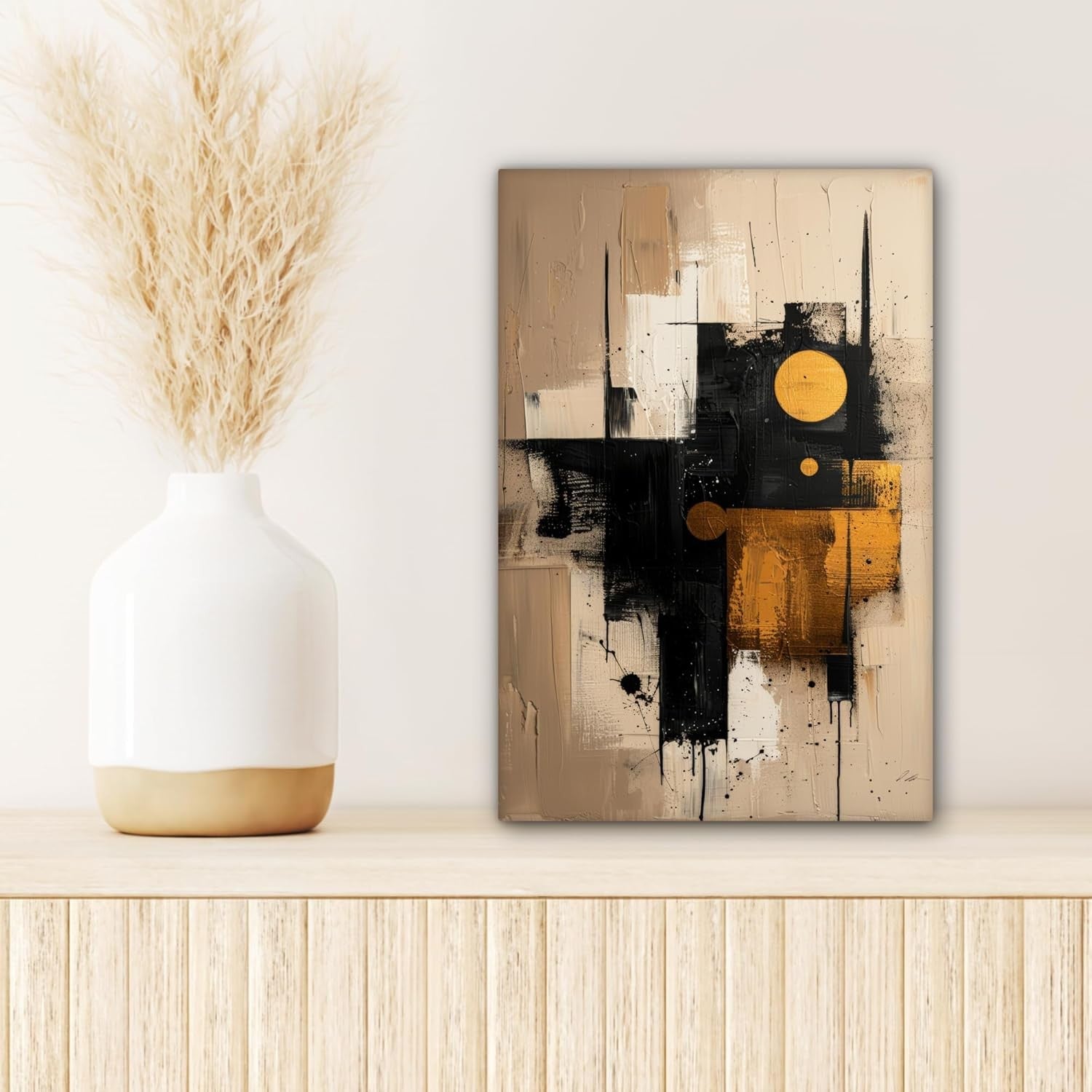 Abstract Gold Black Canvas Wall Art 20x30cm Modern Print