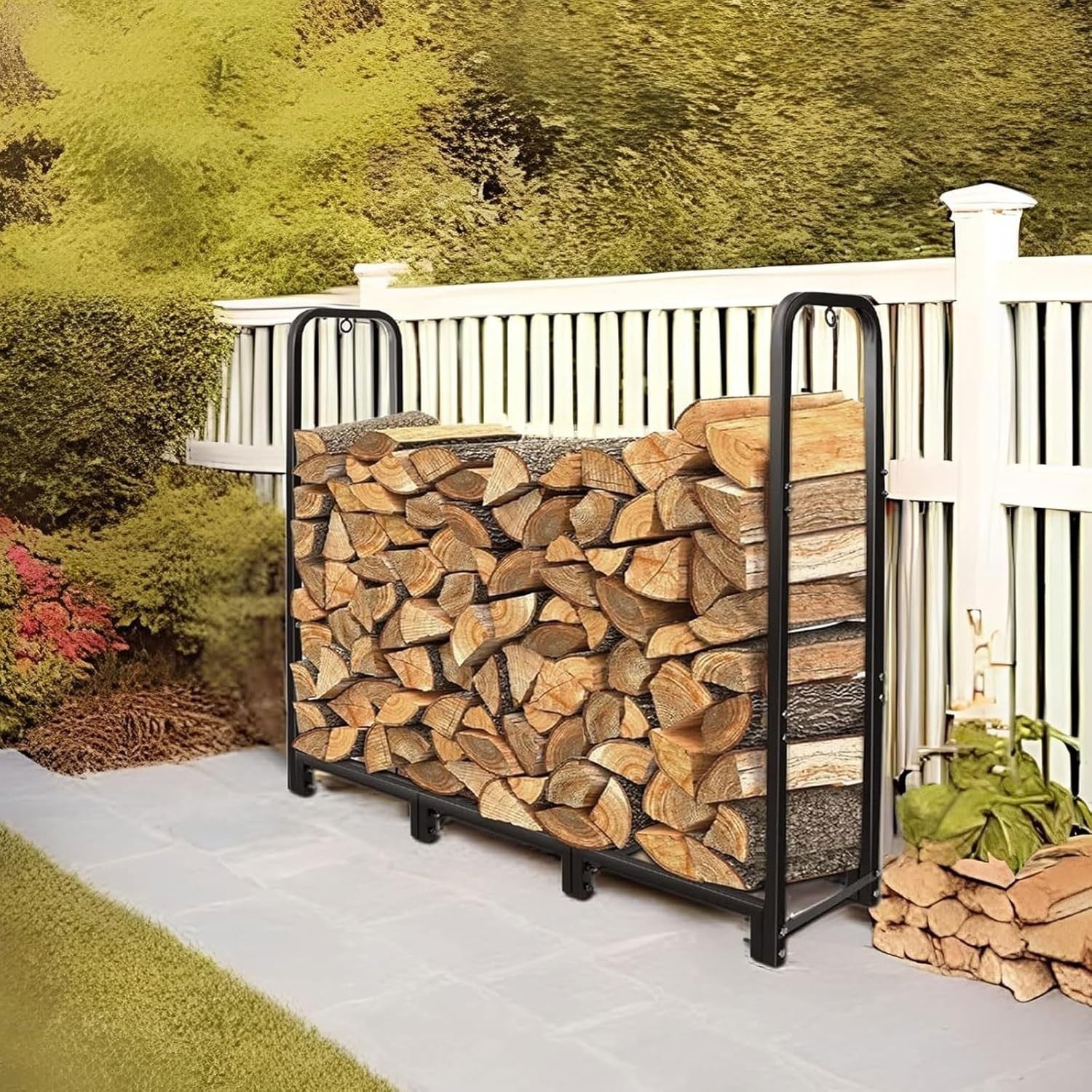 Adjustable Firewood Rack Indoor Outdoor Log Holder Heavy Duty Metal Shelf
