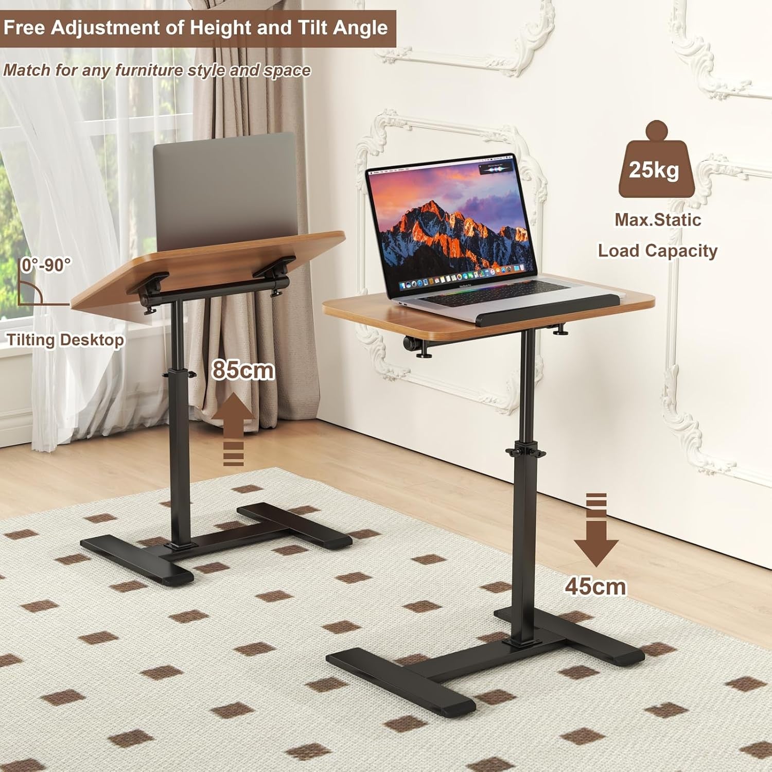 Adjustable C Shaped Side Table Laptop Desk Swivel Overbed Sofa Wheels