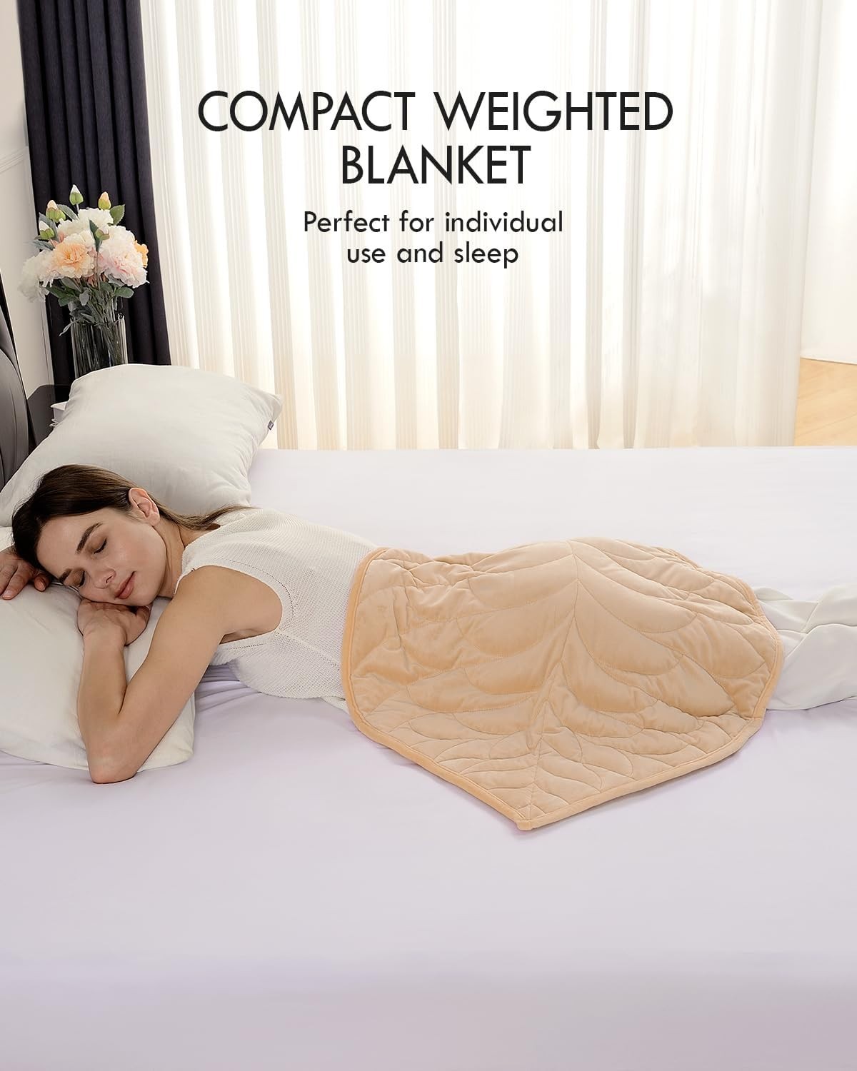 Soft Weighted Lap Blanket 5lbs Khaki Velvet Travel Stress Relief Leaf Design