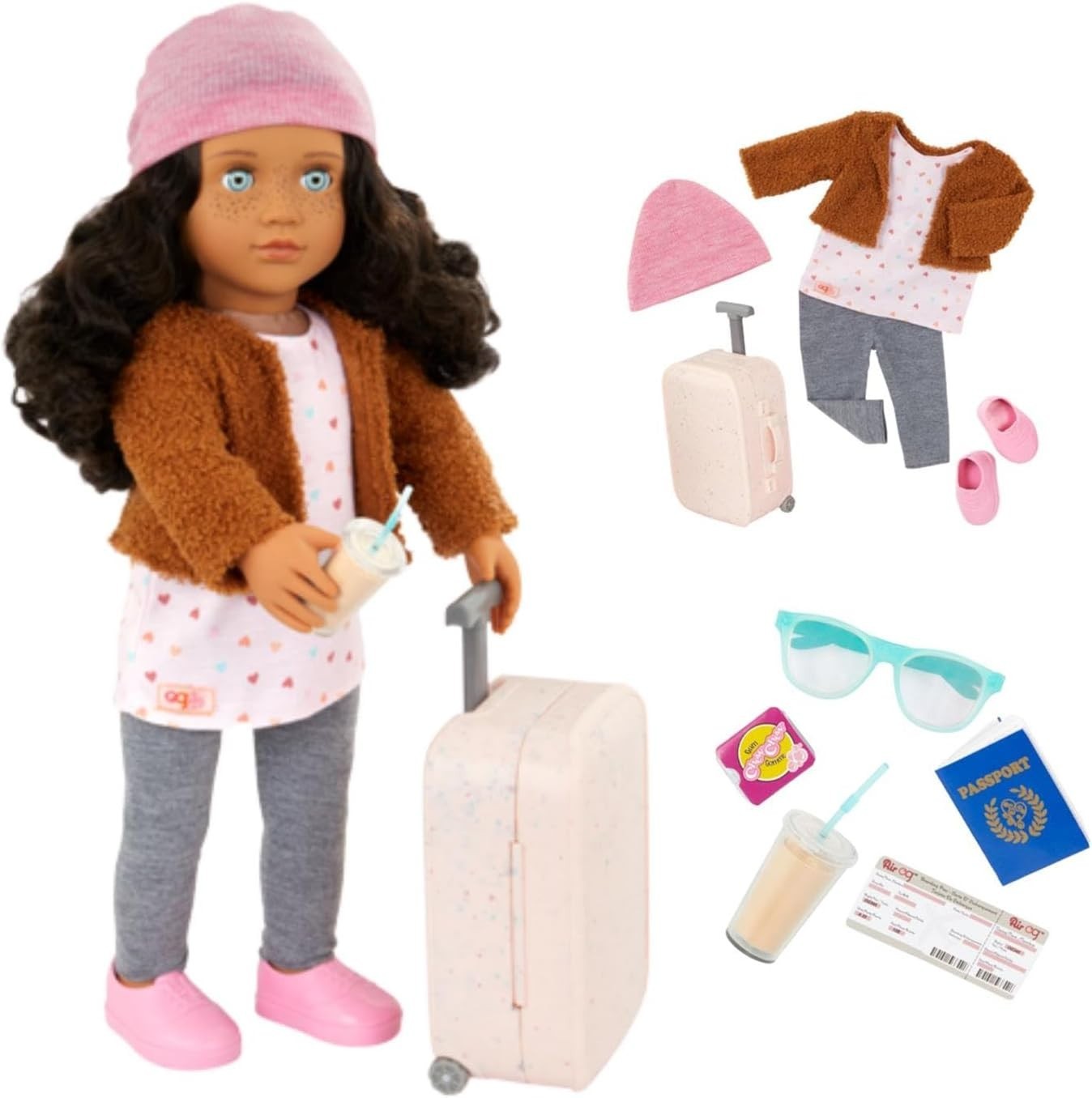 18in Travel Doll with Rolling Luggage Playset Realistic Features
