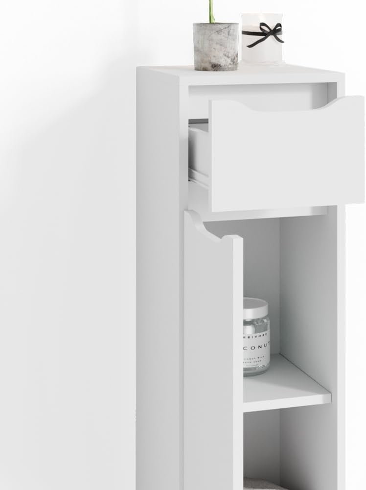Compact White Bathroom Storage Cabinet with Door & Drawer – Durable