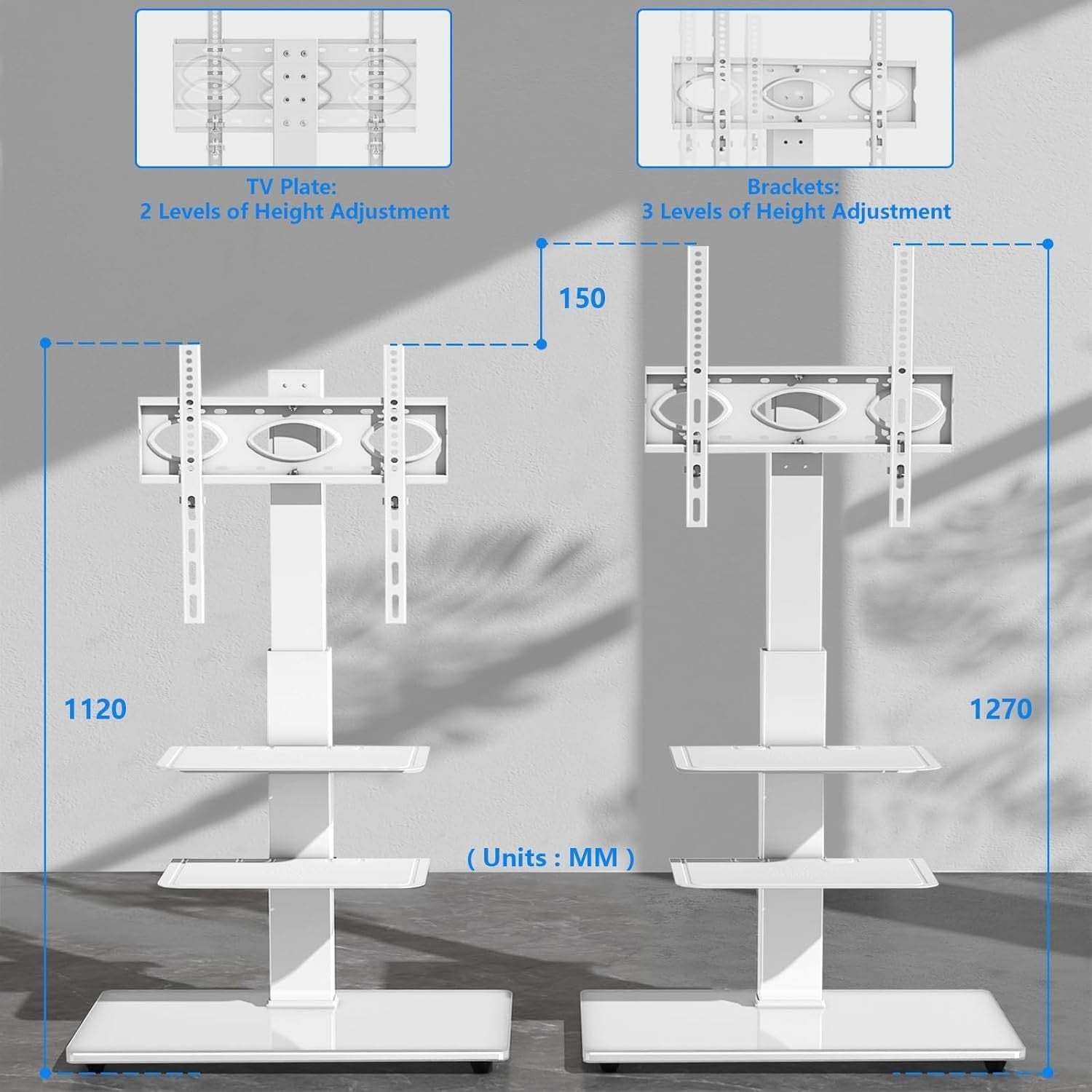 Adjustable Swivel TV Floor Stand for 32-70" LCD LED Curved Screens, Max 50kg