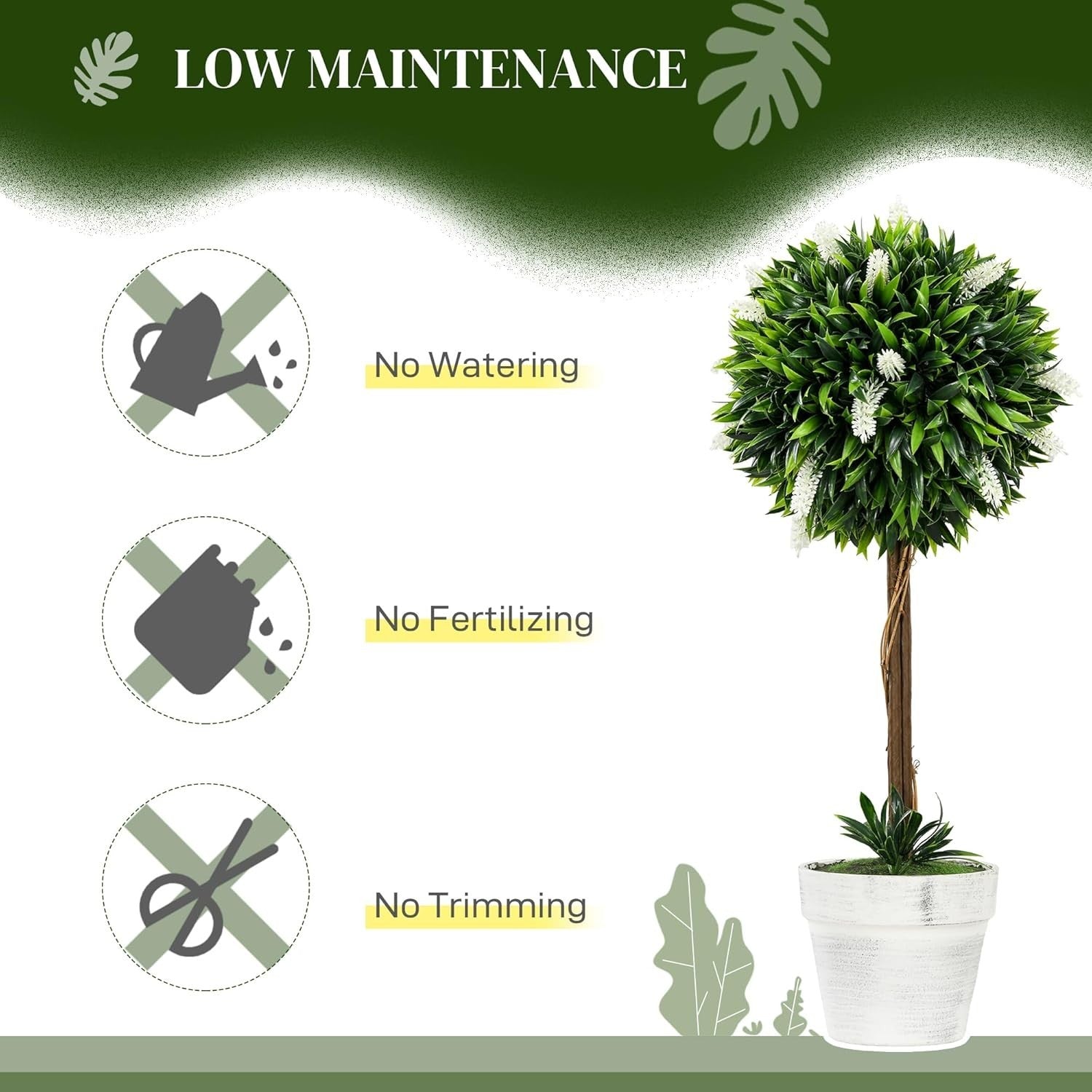 Set of 2 60cm White Lavender Ball Trees Faux Plants Indoor Outdoor Home Decor