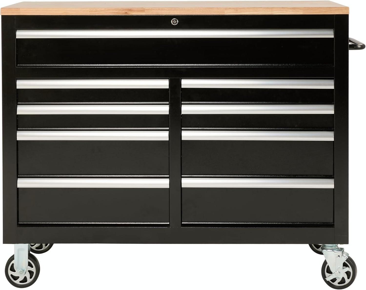 Mobile Rolling Workbench with 9 Drawers Solid Wood Top Locking Steel 1200mm