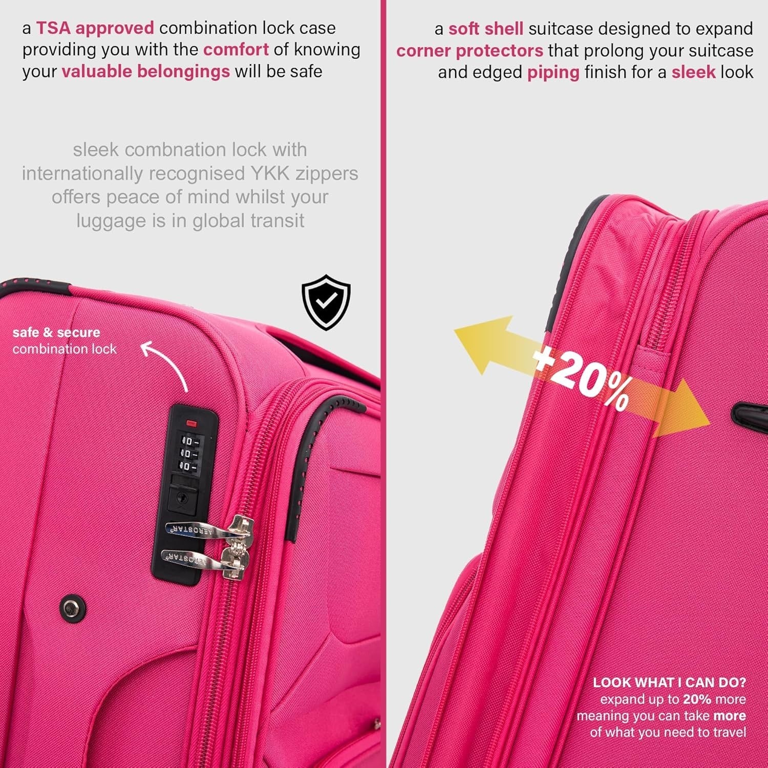 Lightweight 26” Softshell Check In Suitcase 4 Spinner Wheels Lock Expandable