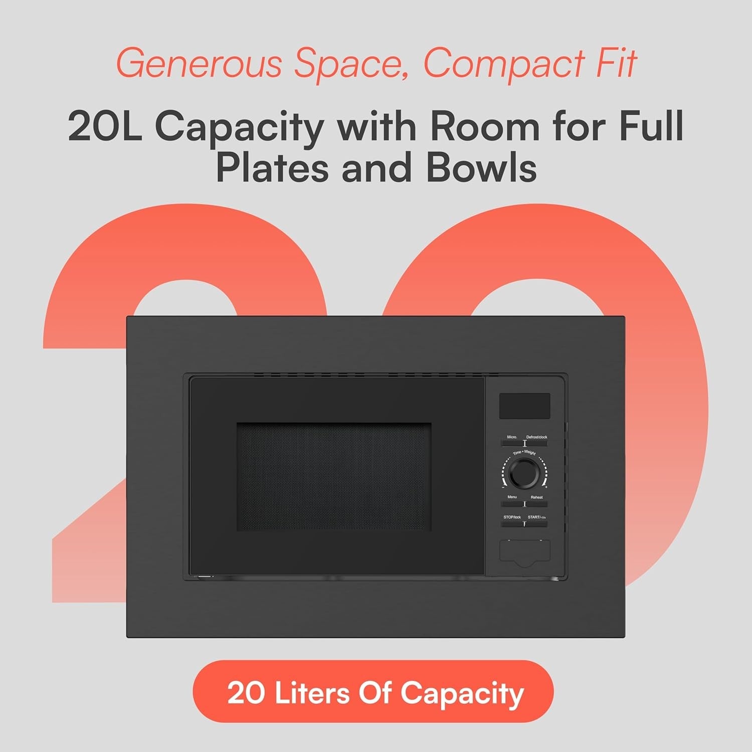 Built-In 20L Microwave Oven 800W 8 Auto Programs Child Lock Black