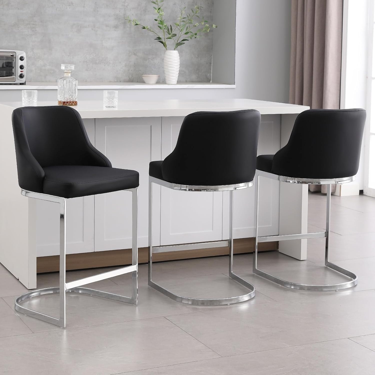 Blonde Black PU Bar Stools Set of 2 – 65cm Modern Counter Chairs