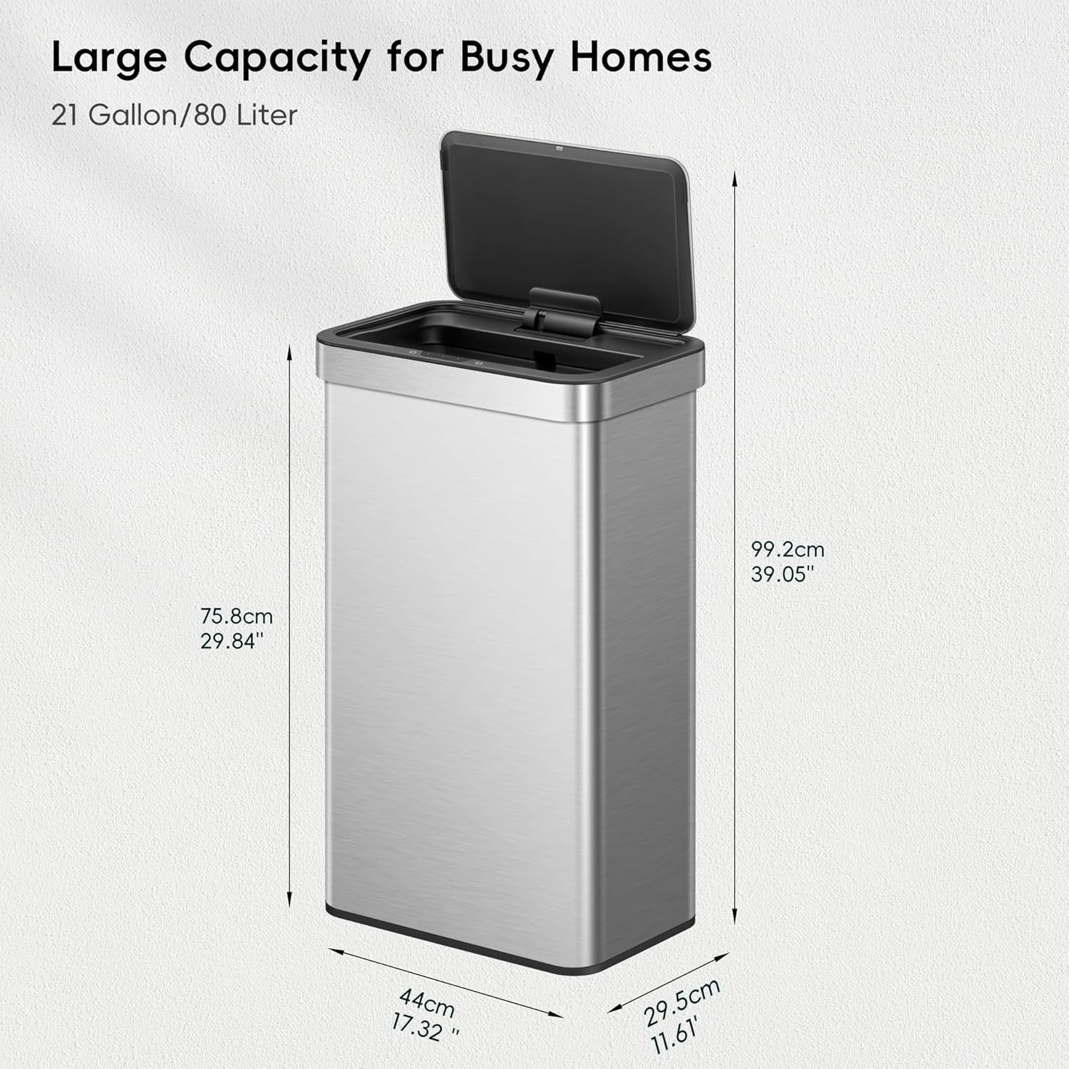 80L Motion Sensor Kitchen Bin Stainless Steel Rectangular
