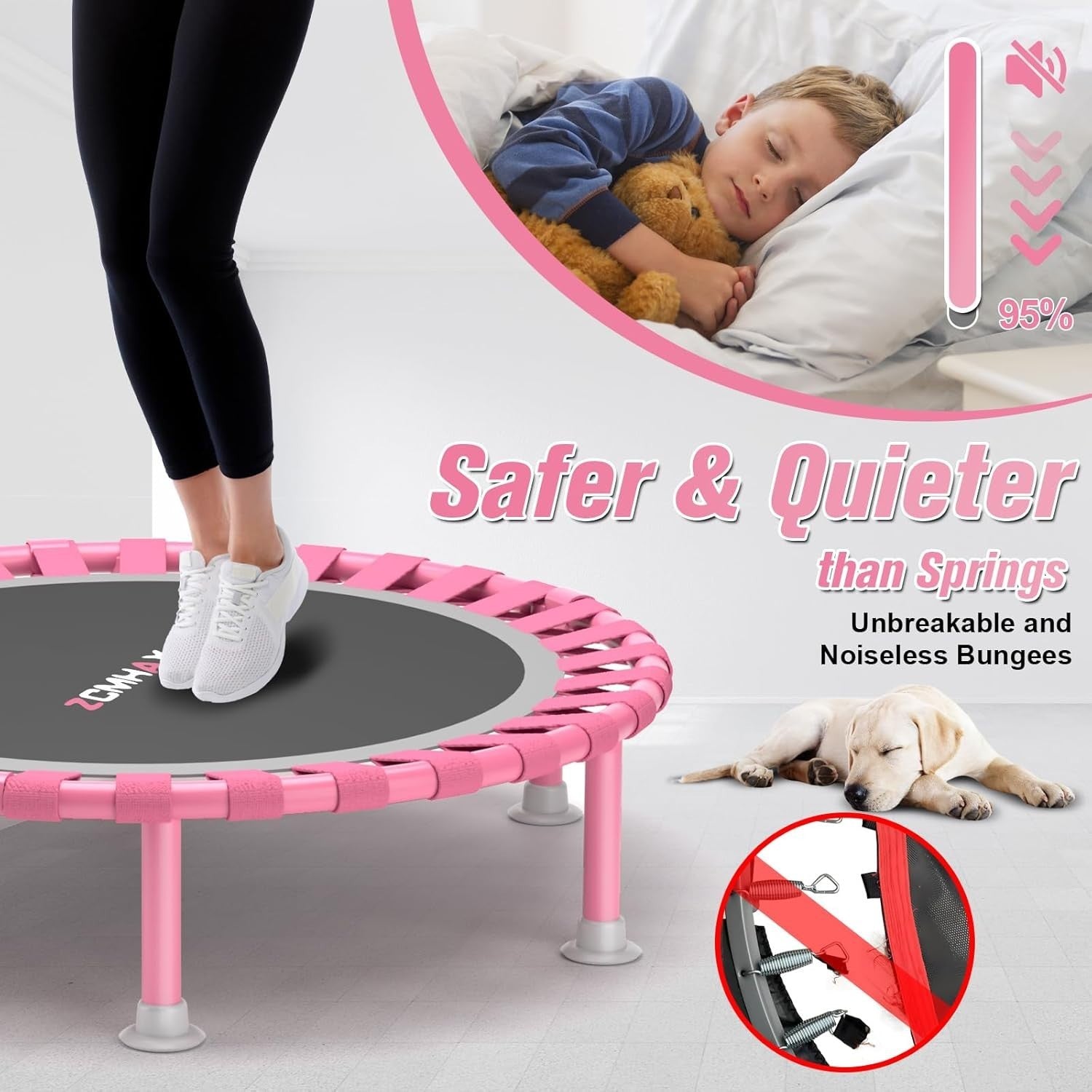 40in Folding Fitness Trampoline Rebounder Adjustable Handle 440lb