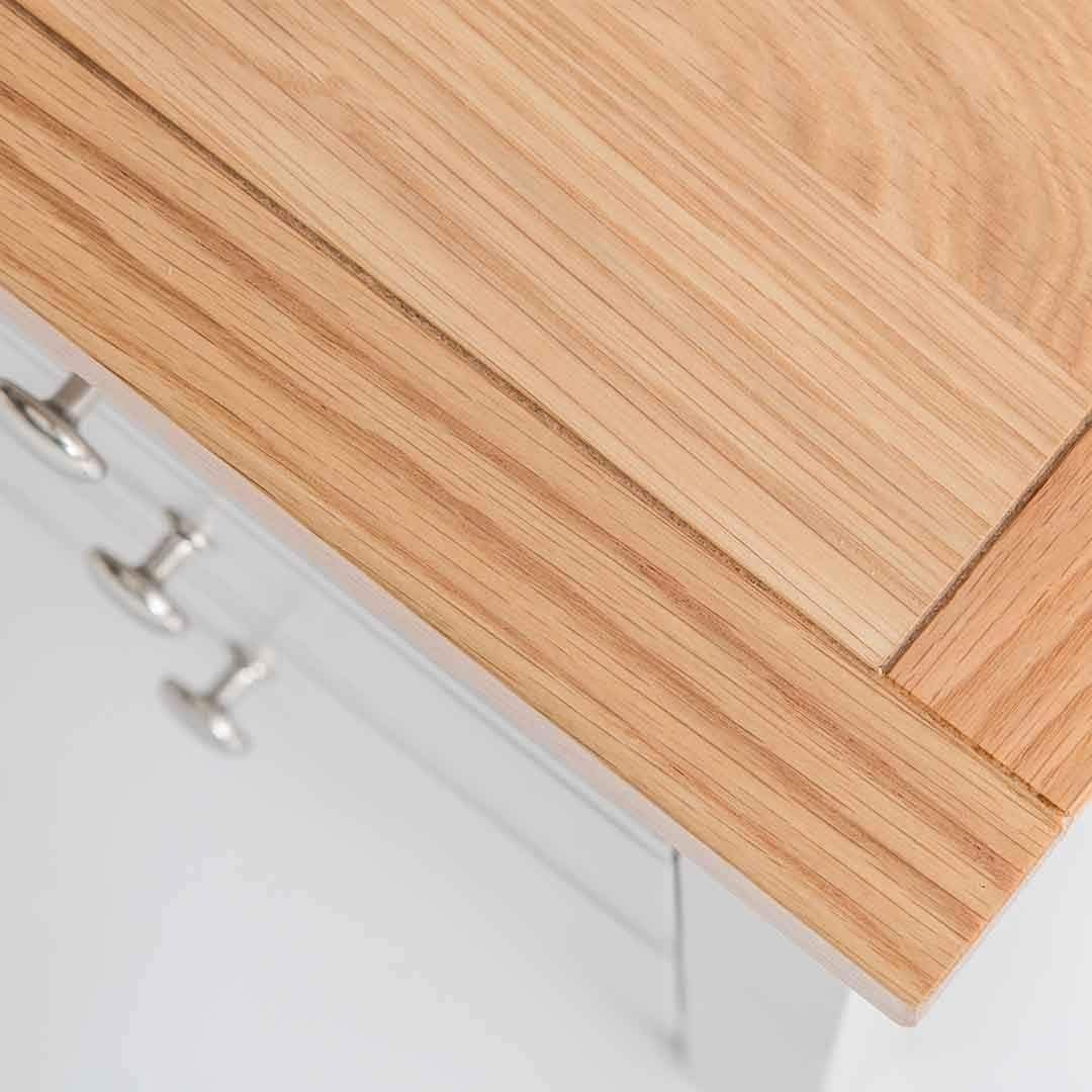 Grey 3 Drawer Bedside Table with Oak Top | Solid Wood Storage Unit