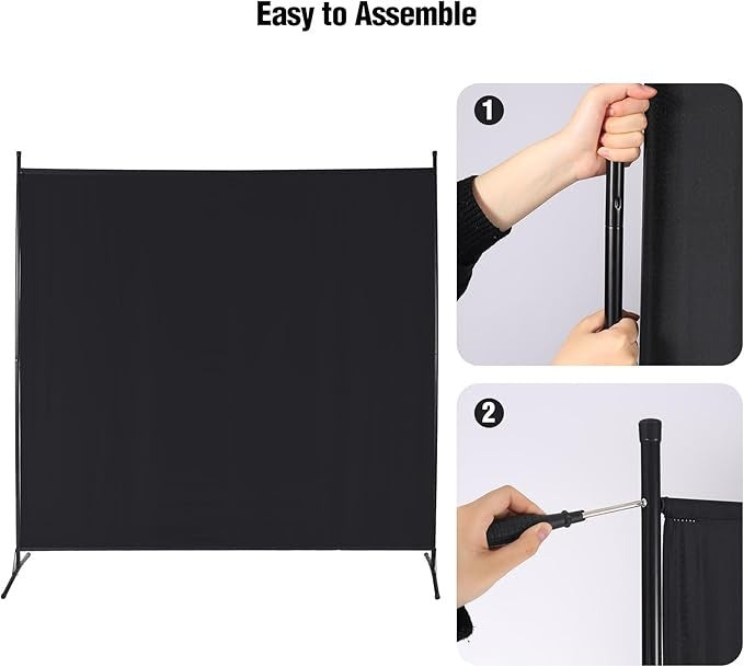 Black 1 Panel Freestanding Room Divider – 6FT Folding Privacy Screen for Home
