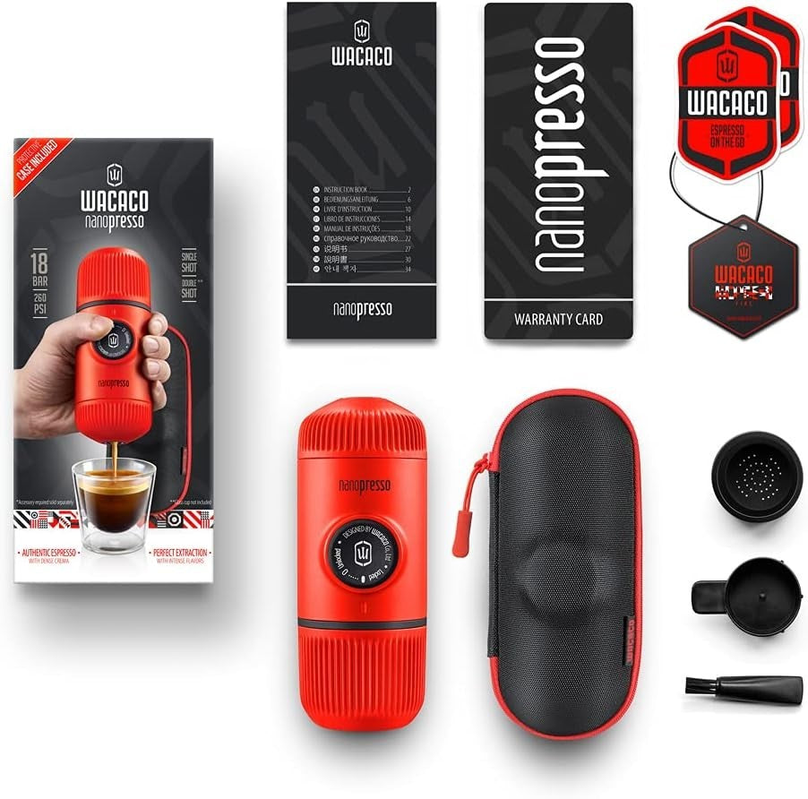 Portable Manual Espresso Maker with Case | High-Pressure Lava Red Colour