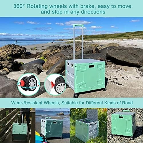 Foldable Grocery Trolley Cart 50Kg Portable Storage Box w/ Lid Green