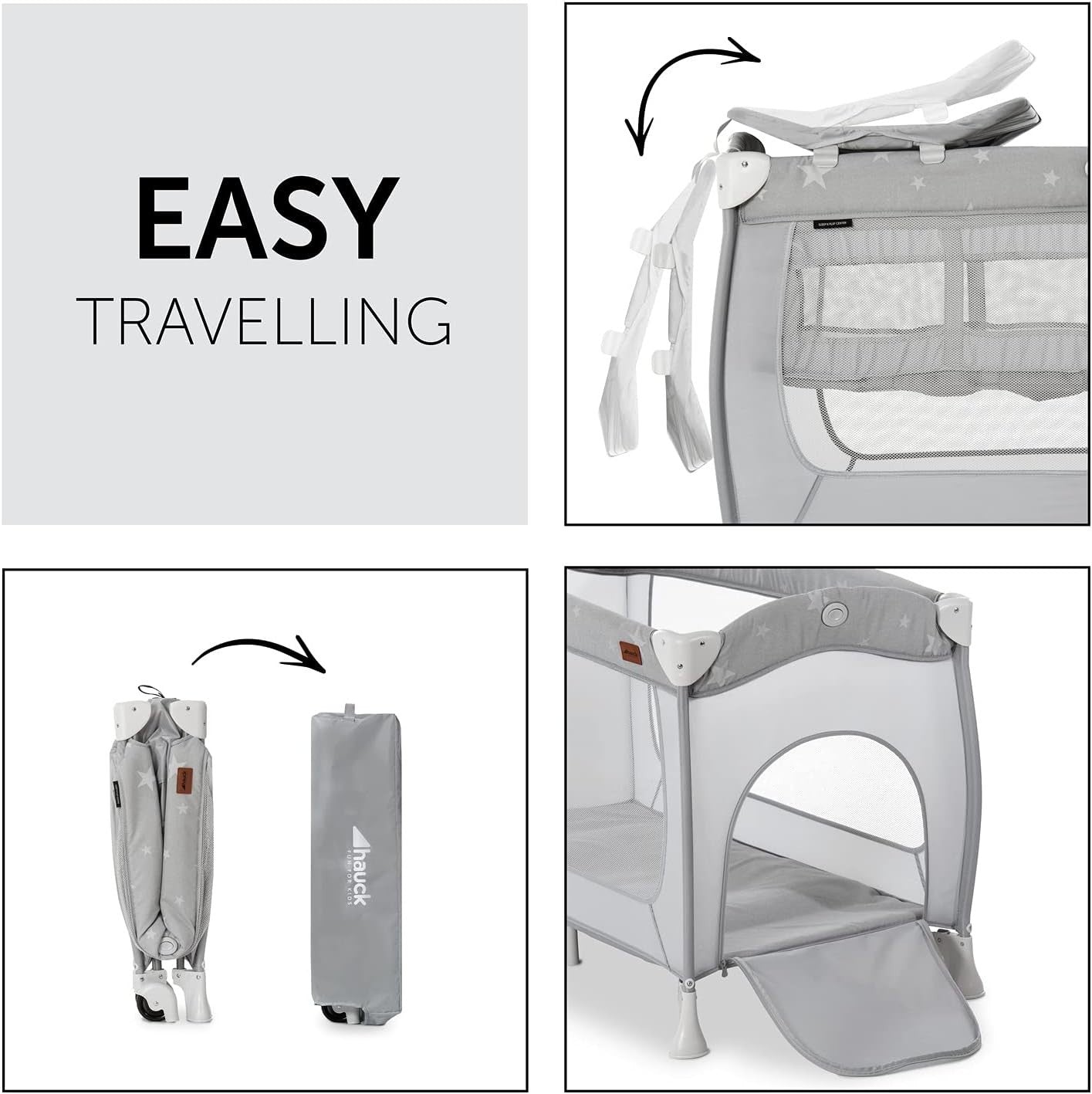 Travel Cot with Changing Mat Wheels Storage Bag Newborn Bed Foldable 120x60cm