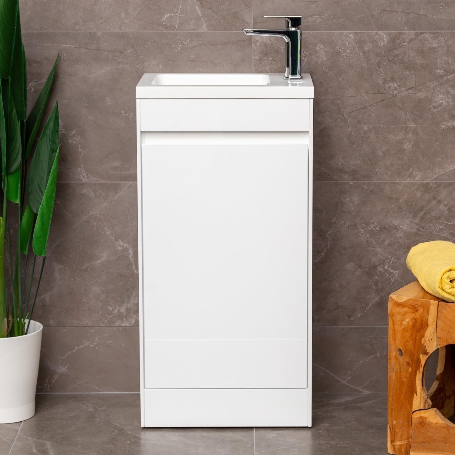 Ochil Gloss White Floor Standing Cloakroom Vanity Unit Polymarble Basin Sink Sof