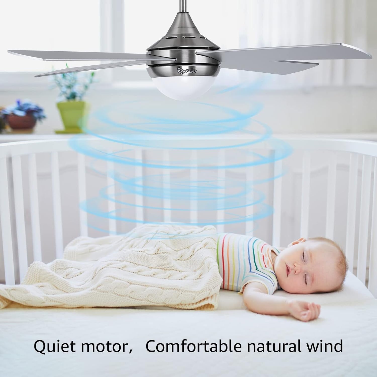 Ovlaim 122cm Ceiling Fan with Light, Silent DC Motor, 6 Speeds, Remote Control