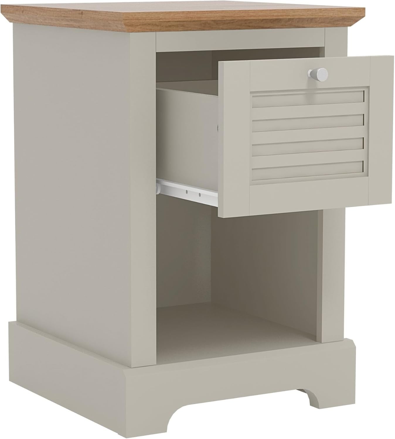 Light Grey & Oak Bedside Table | Modern Nightstand with Drawer