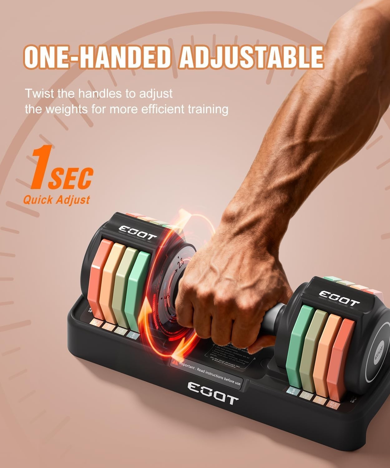5-in-1 Adjustable Dumbbells Pair 5.6KG Rainbow Plates Non-Slip Home Gym