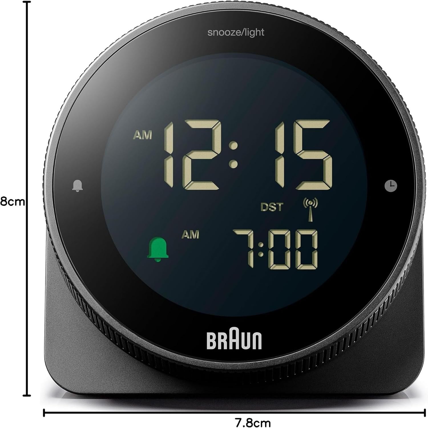 Radio Controlled Digital Alarm Clock Silent Snooze Reverse LCD Black