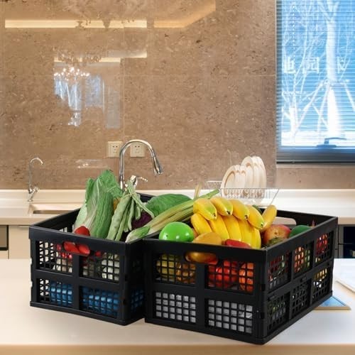 4 Pack Foldable Storage Crates Stackable Plastic Boxes 34L