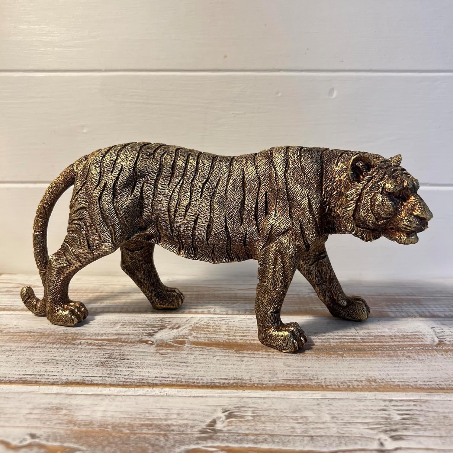 Bronze Effect Tiger Statue Ornament • Detailed Resin Wildlife Decor • 23cm
