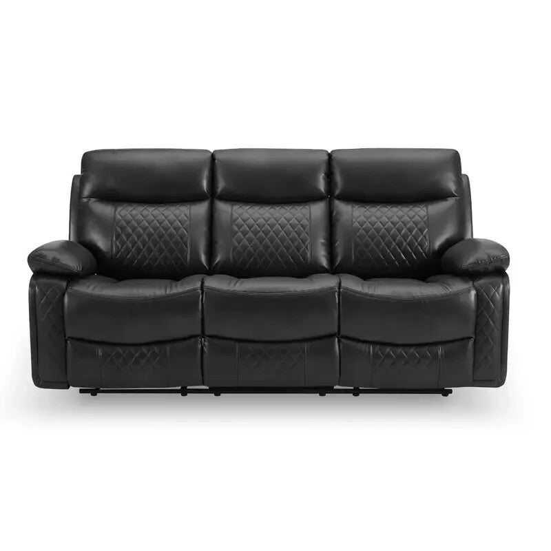 Black Faux Leather 3 Seater Recliner Sofa Manual Lounge Couch Padded